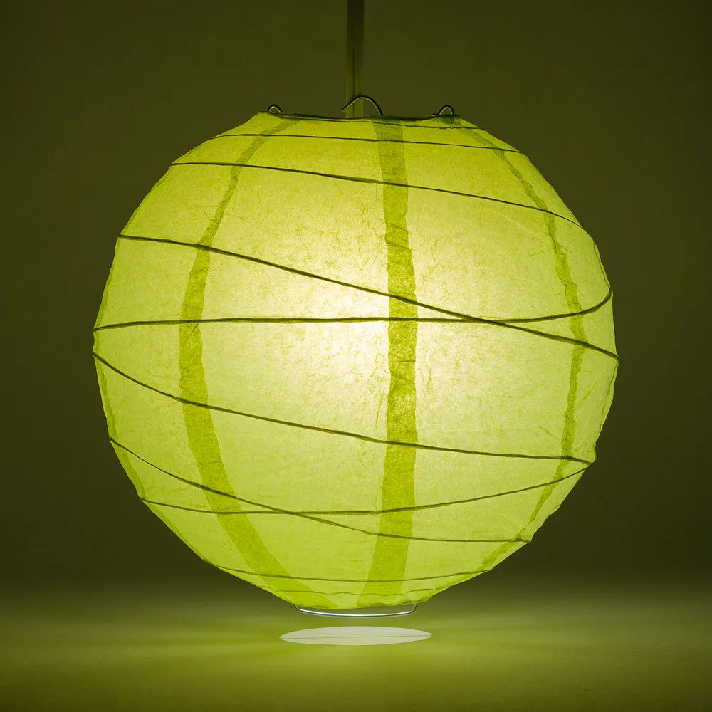 12" Light Lime Green Round Paper Lantern, Crisscross Ribbing, Chinese Hanging Wedding & Party Decoration