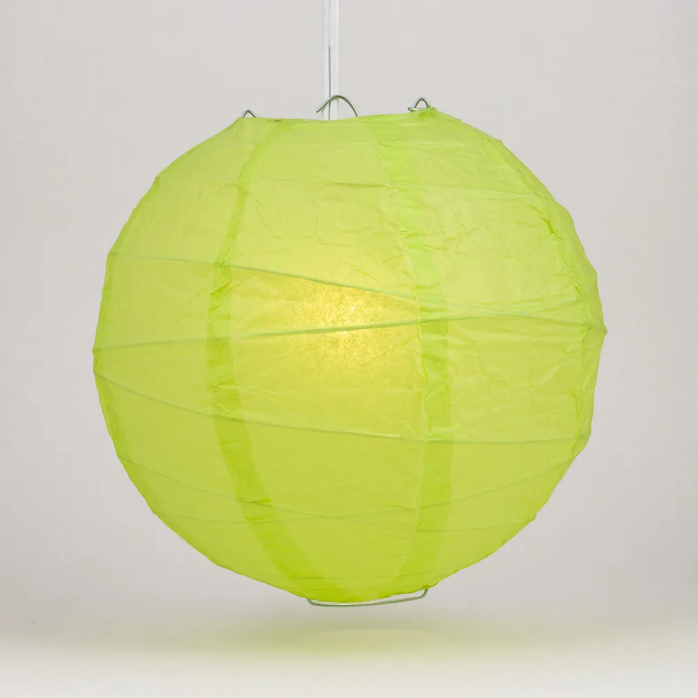 12" Light Lime Green Round Paper Lantern, Crisscross Ribbing, Chinese Hanging Wedding & Party Decoration