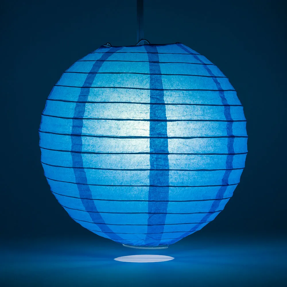 12" Turquoise Round Paper Lantern, Even Ribbing, Chinese Hanging Wedding & Party Decoration