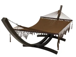 14 Ft. Coffee Stain Wooden Arc Hammock Stand & Hand Woven Bohemian Chic Rope Hammock Bed.