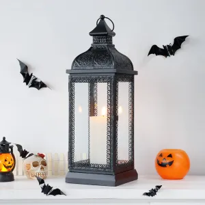 19'' High Rustic Style Metal Candle Lantern (Black)