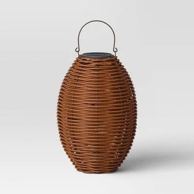 22.5"x15.25" Resin Wicker Woven Medium LED Outdoor Lantern Dark Brown - Threshold