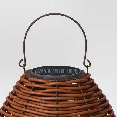 22.5"x15.25" Resin Wicker Woven Medium LED Outdoor Lantern Dark Brown - Threshold