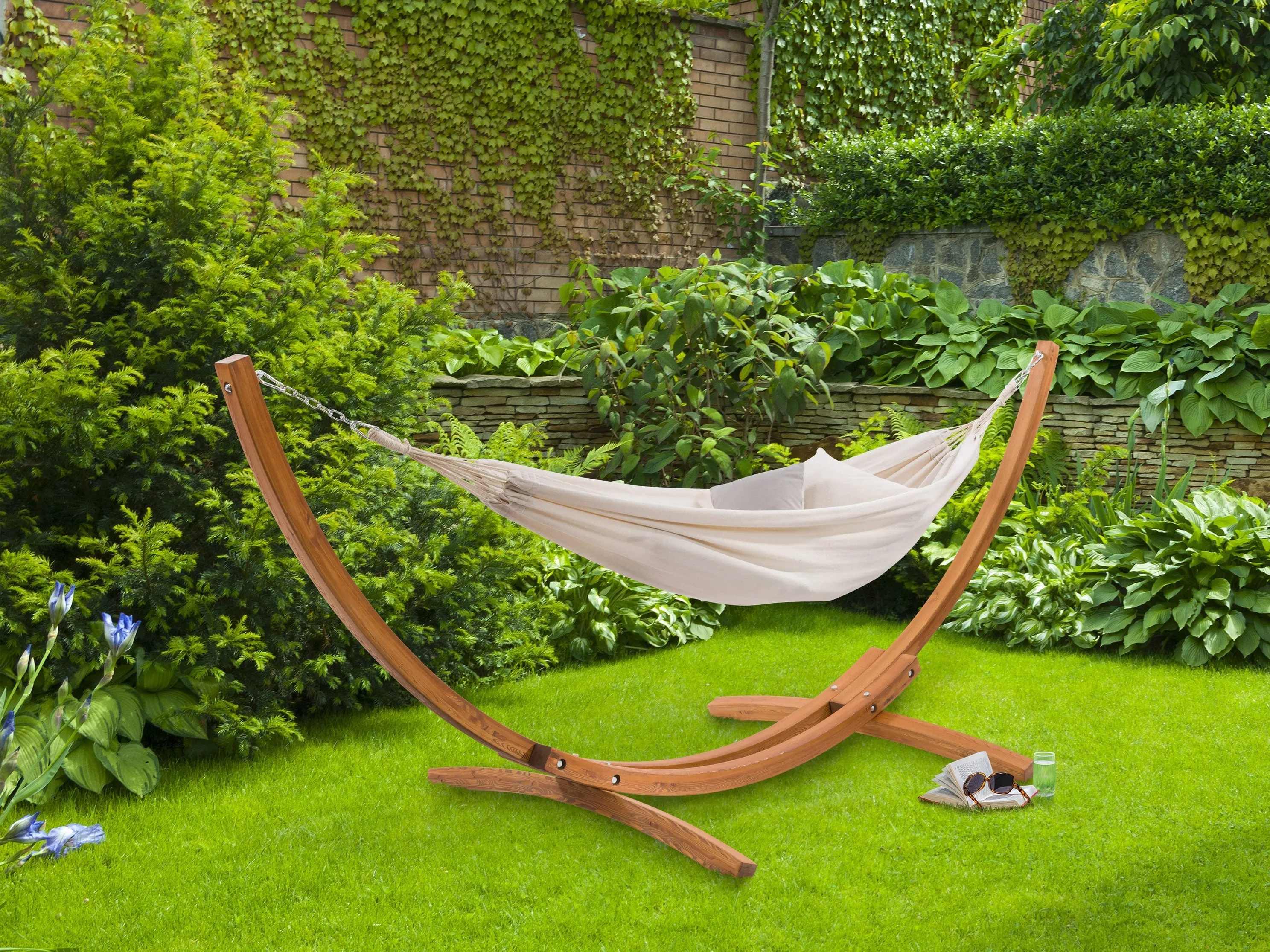 Beige Hammock with Wood Stand