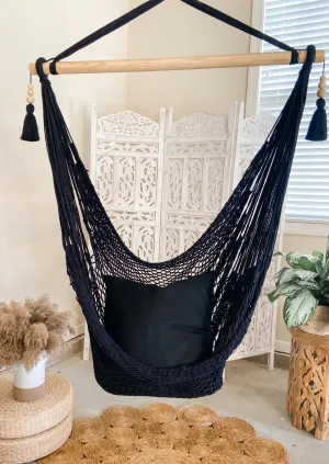 Black Woven Macrame Hammock Chair with tassels | DIANA BLACK