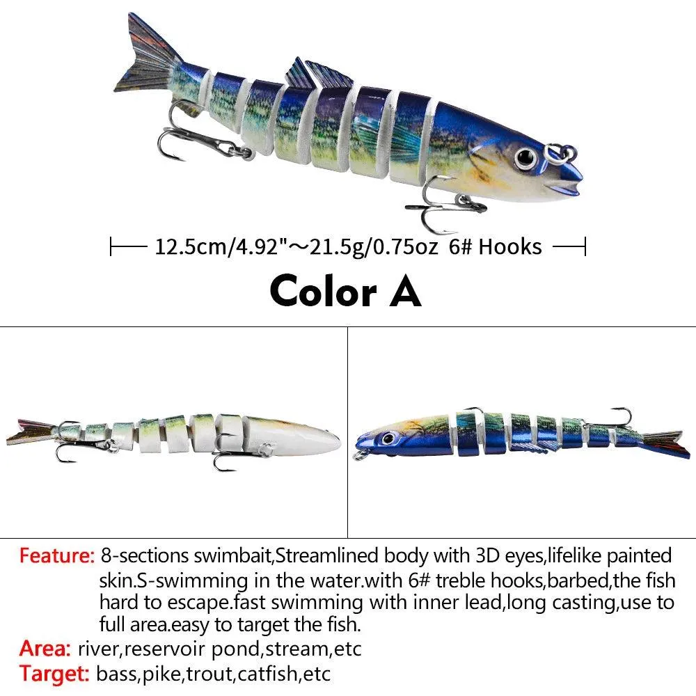 DHYJSFDC Fishing Wobbler Lifelike 8 Segment Swimbait Crankbait Hard Bait Slow 12.5cm 21.5g Isca Artificial Lures Fishing Tackle