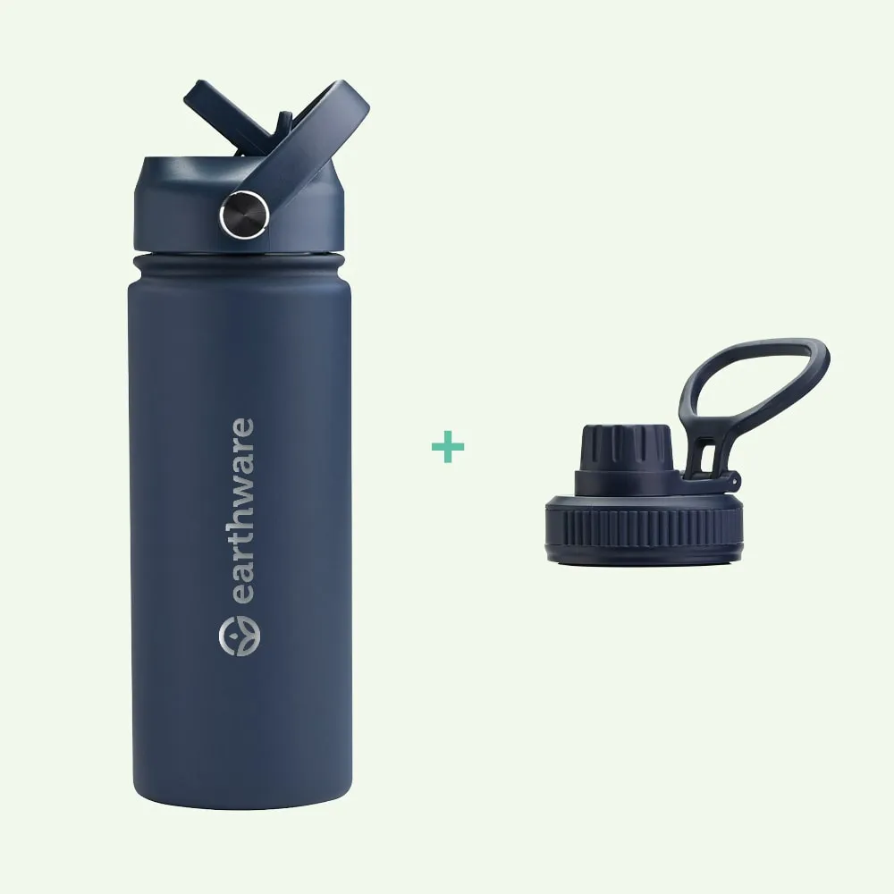 Earthware Earth Bottle Premium Insulated Water Bottle with 2 x Caps (550ml)