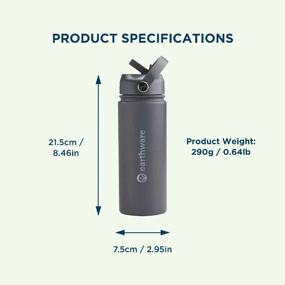 Earthware Earth Bottle Premium Insulated Water Bottle with 2 x Caps (550ml)