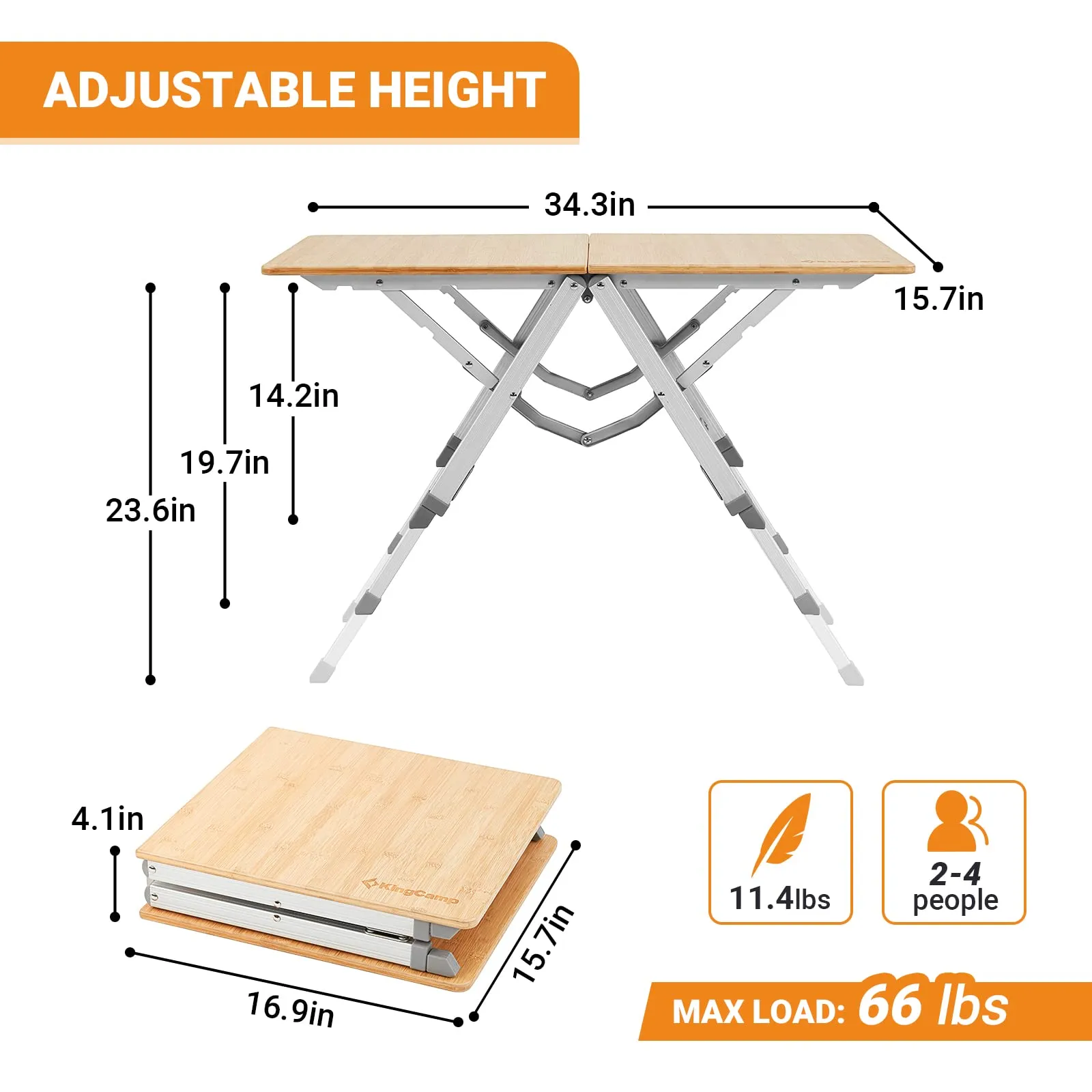 KingCamp Small Bamboo Folding Picnic Table