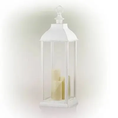 New - 28" Candlelit Lantern with LED Lights White - Alpine Corporation