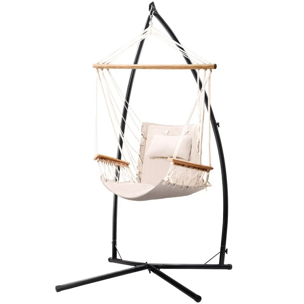 Outdoor Hammock Chair with Steel Stand Hanging Hammock Beach Cream