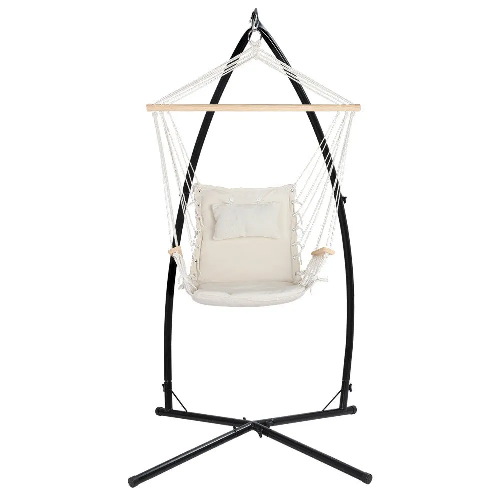 Outdoor Hammock Chair with Steel Stand Hanging Hammock Beach Cream