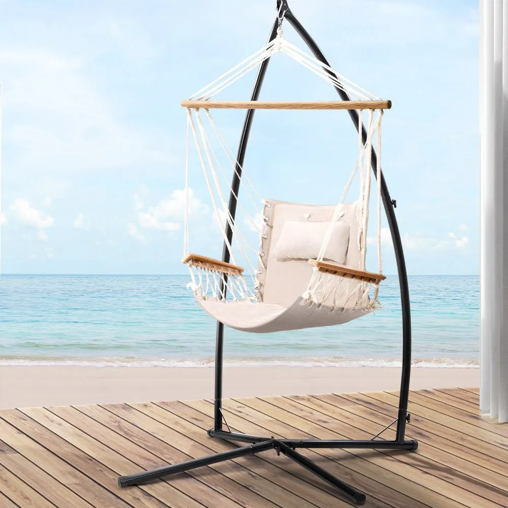 Outdoor Hammock Chair with Steel Stand Hanging Hammock Beach Cream