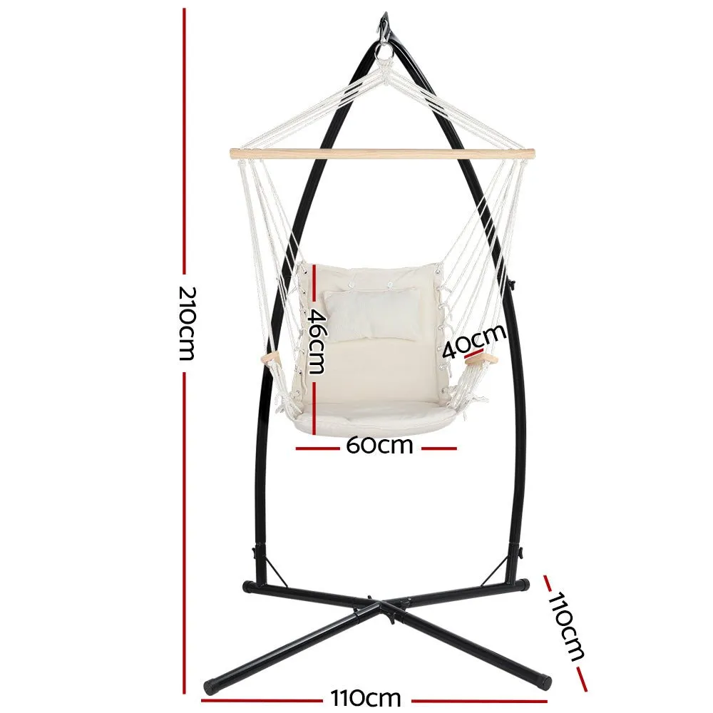 Outdoor Hammock Chair with Steel Stand Hanging Hammock Beach Cream