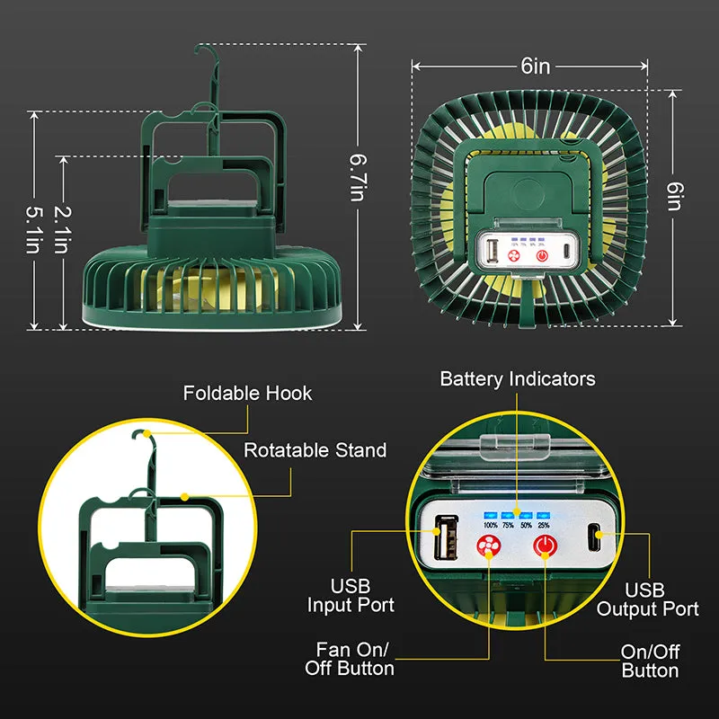 Portable Fan With LED Camping Lantern