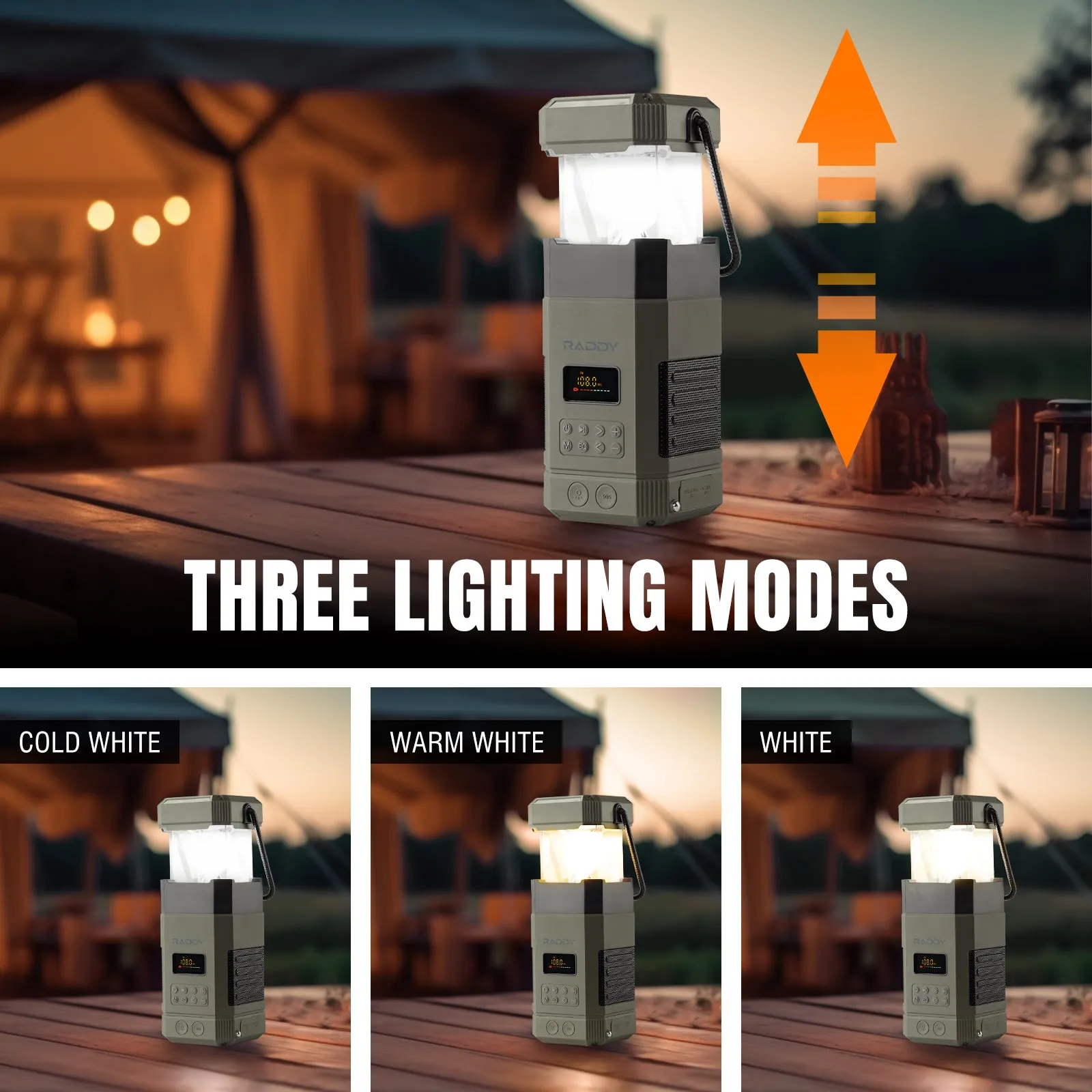 Raddy SL10 Emergency Radio | 10000mAh Hand Crank Solar Camping Lantern | IPX6 Waterproof | Bluetooth Speaker | AM FM NOAA