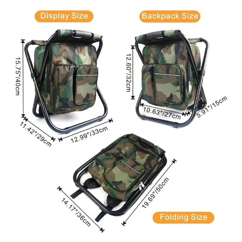 SAKER® Folding Camping Stool Backpack Insulated Cooler Bag