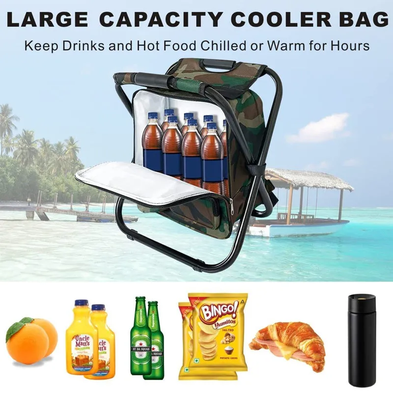 SAKER® Folding Camping Stool Backpack Insulated Cooler Bag