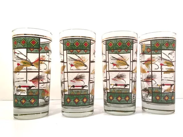 Vintage Fly Fishing Lure Highball Glasses (Set of 4)