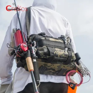 Waterproof Fishing Bag Cross Body Sling Fishing tackle Backpack with Rod Holder Box Storage Military Outdoor Compact Lure Bag